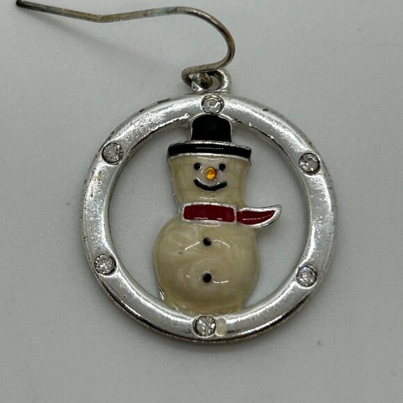 Vintage Kenneth Cole Snowman Earrings Pierced Silver-Tone Holiday Rhinestones - Picture 11 of 16